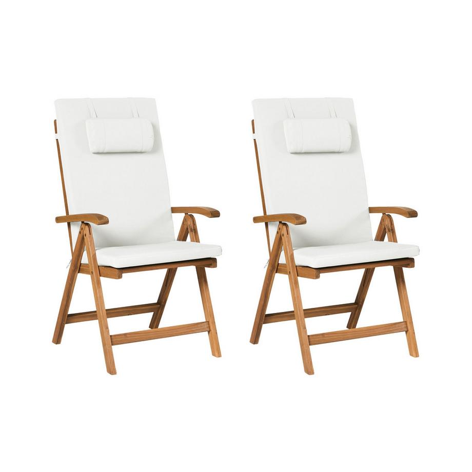Lot de 2 chaises de jardin avec coussins en Acacia Méditerranéen JAVA PREMIUM