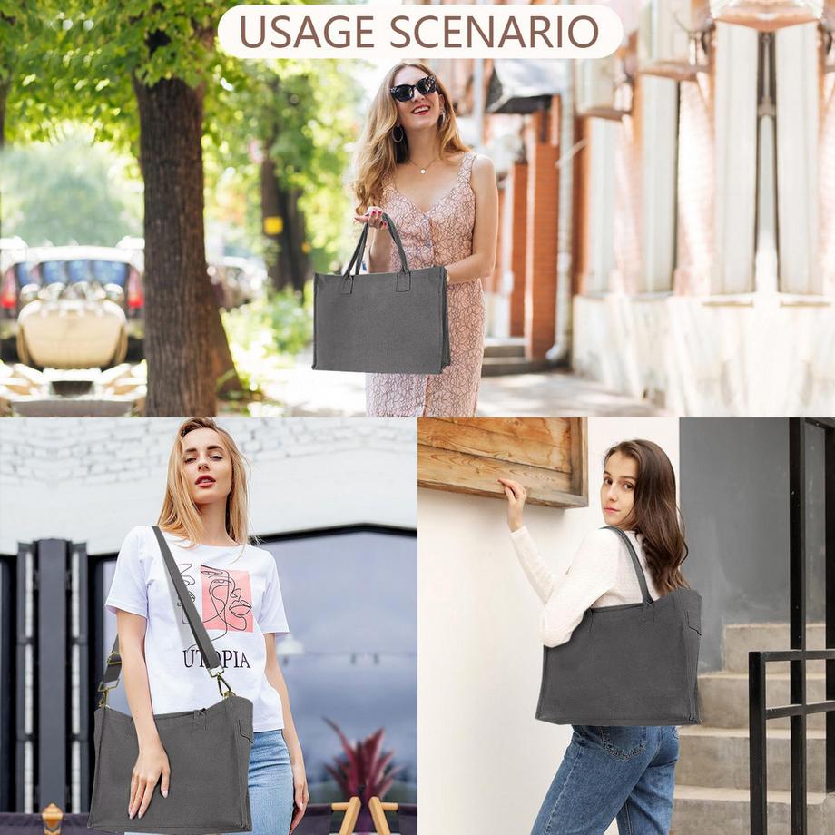 Only-bags.store Sac fourre-tout en toile Grand sac a main Sac de shopping Sac de voyage Sac de travail avec bandouliere et fermeture a glissiere  