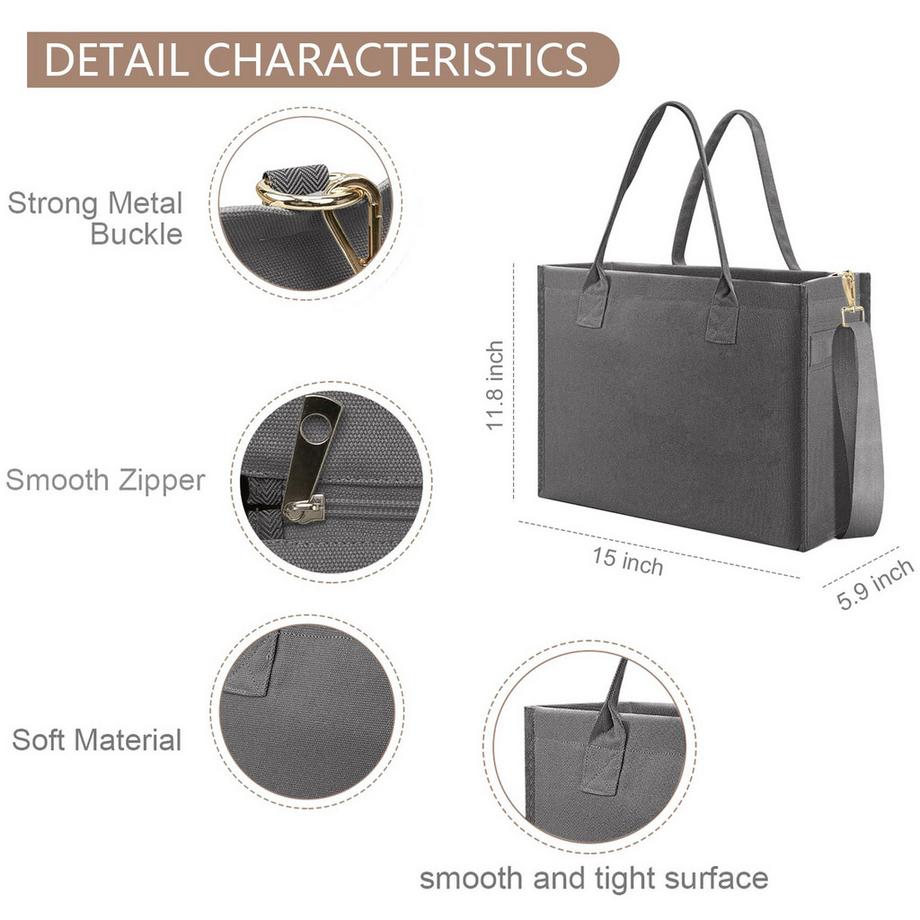 Only-bags.store Sac fourre-tout en toile Grand sac a main Sac de shopping Sac de voyage Sac de travail avec bandouliere et fermeture a glissiere  