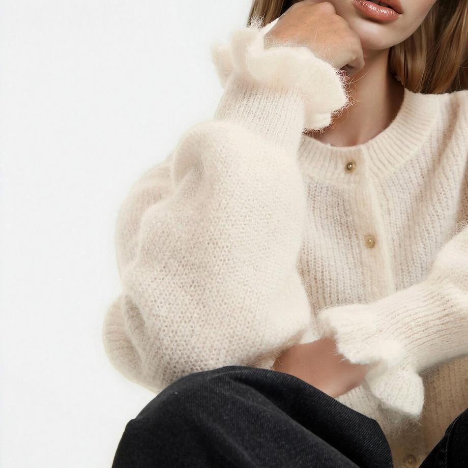 La Redoute Collections Cardigan Abbottonato con Maniche a Volant  