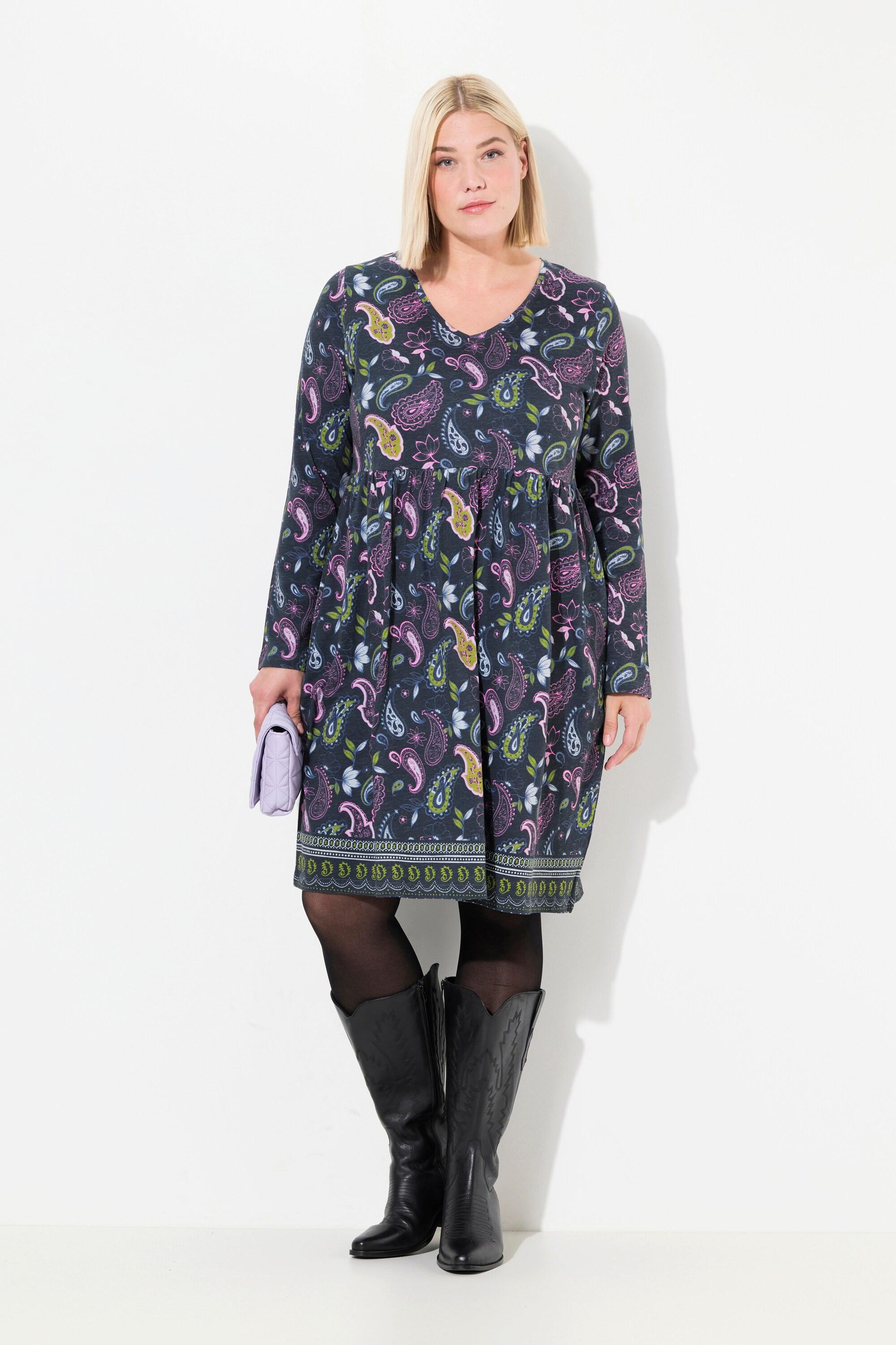 Ulla Popken  Longshirt, Blüten, A-Linie, V-Ausschnitt, Langarm 