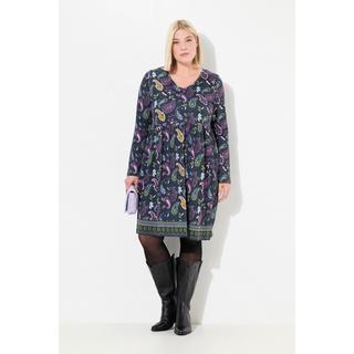 Ulla Popken  Longshirt, Blüten, A-Linie, V-Ausschnitt, Langarm 