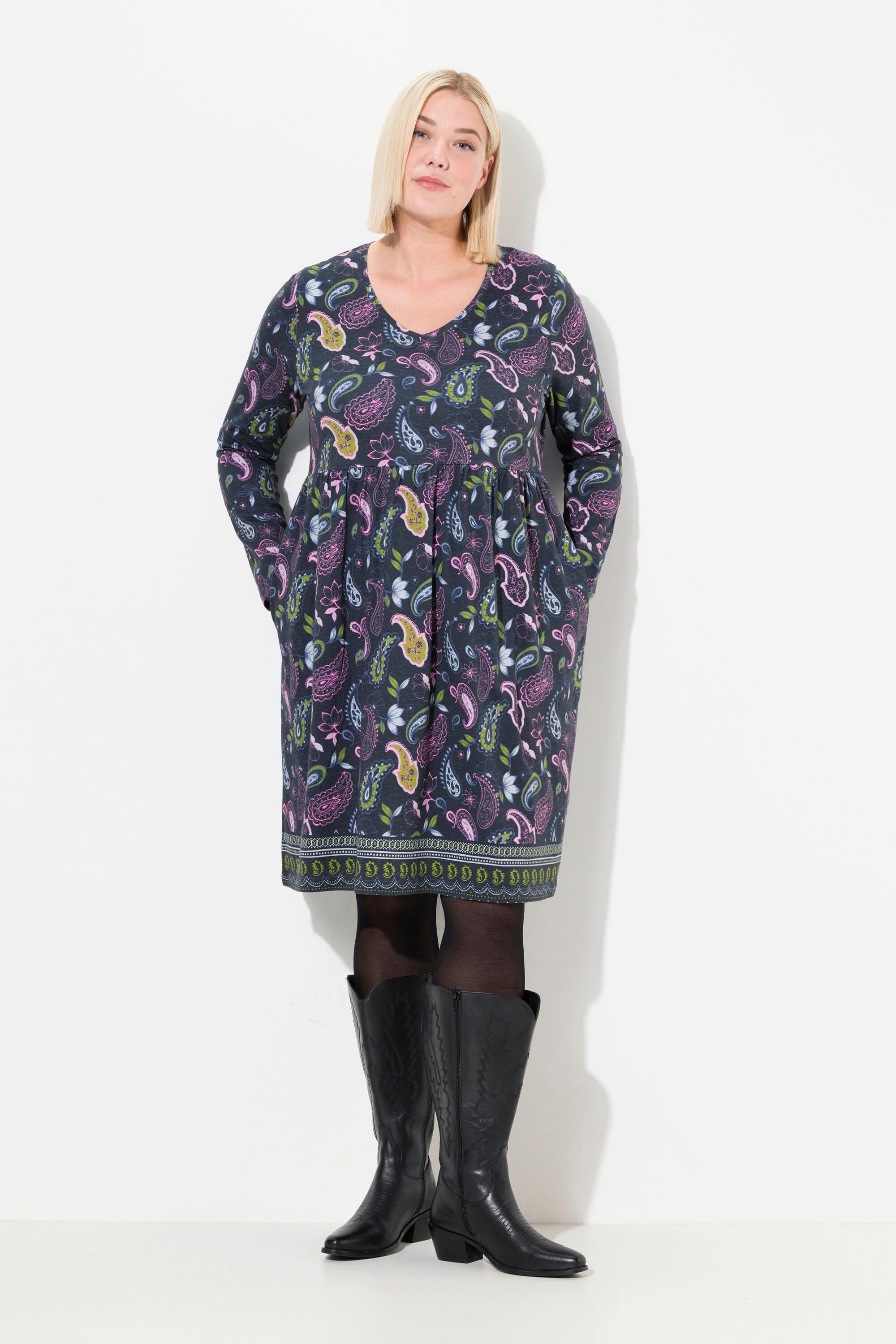 Ulla Popken  Longshirt, Blüten, A-Linie, V-Ausschnitt, Langarm 