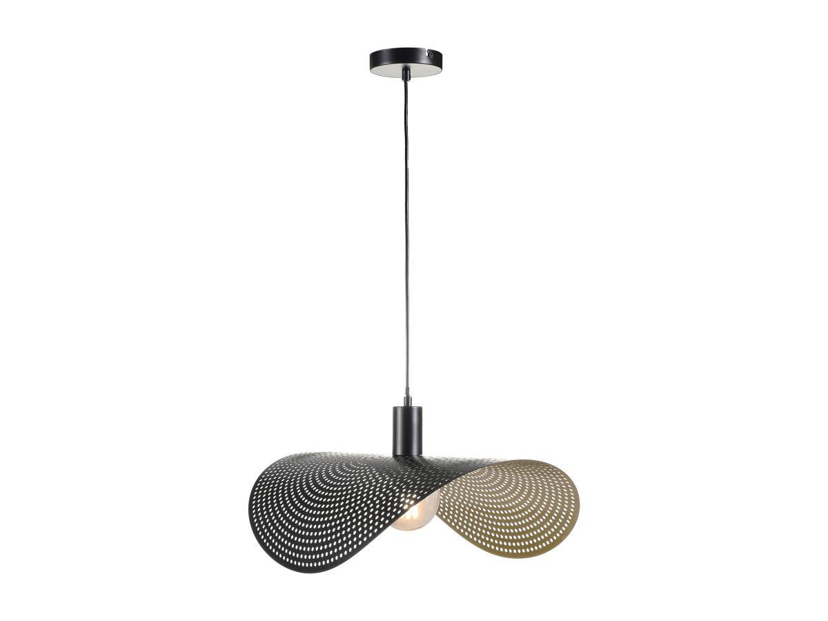 Vente-unique Suspension courbée design en métal - L. 60 x P. 41 cm - Noir et intérieur doré - LUCENA  