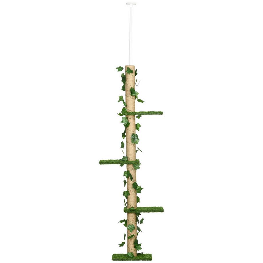 Poteau à gratter haut de plafond 202-242 cm, réglable en hauteur Arbre grimpant avec protection des pointes, arbre de jeu en jute vert et jaune