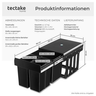 Tectake Abfallsammler Ashlyn, 3-fach Trennung, 31L, Teleskopschienen  