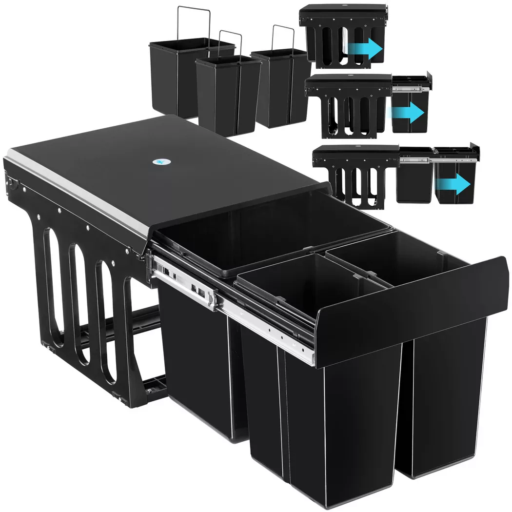 Tectake – Abfallsammler Ashlyn, 3-fach Trennung, 31L, Teleskopschienen, 30 L, Schwarz
