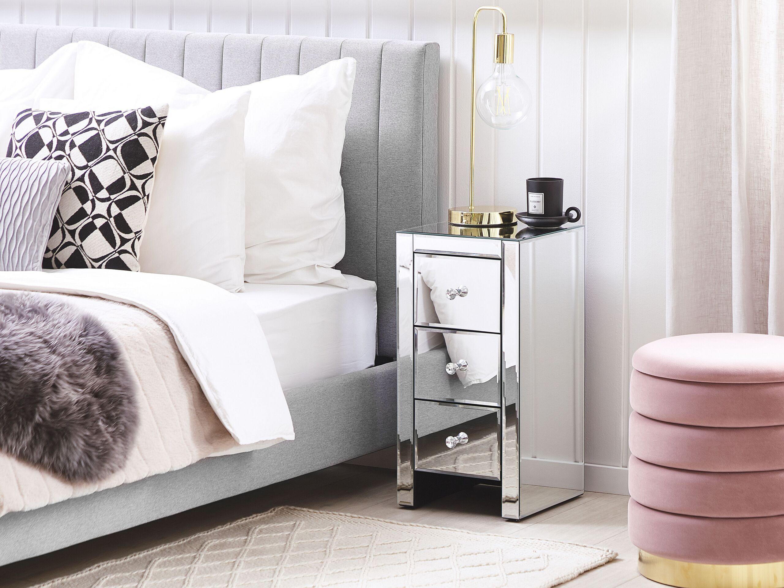 Beliani Comodino 3 cassetto en Vetro Glamour LORRIS  