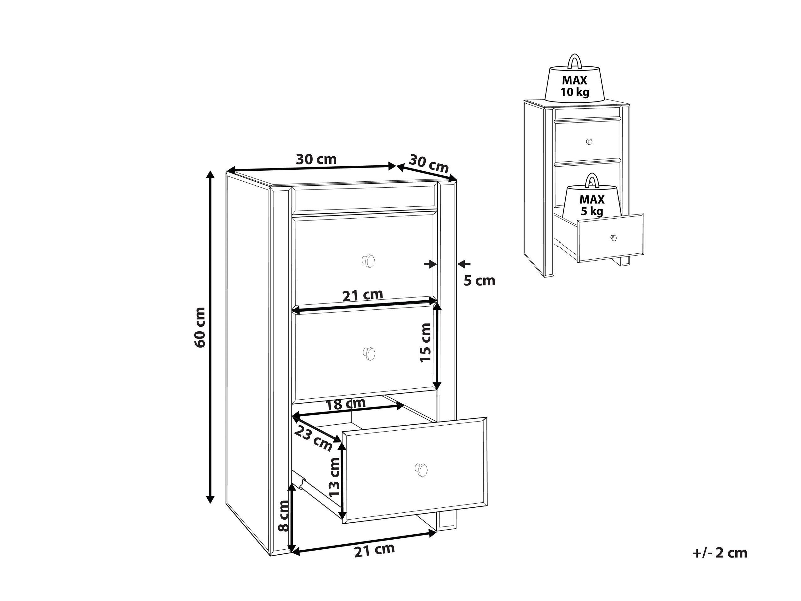 Beliani Comodino 3 cassetto en Vetro Glamour LORRIS  