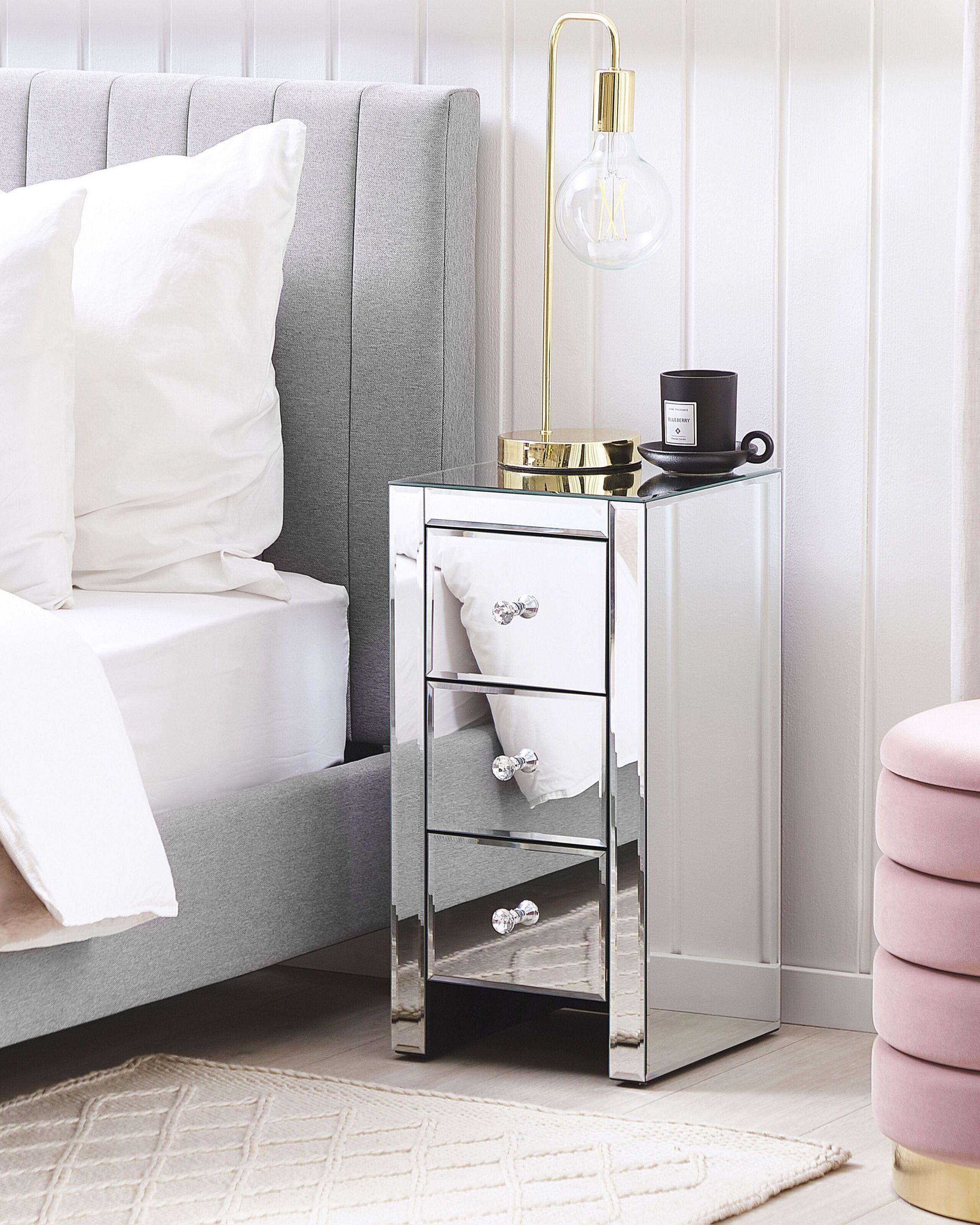 Beliani Comodino 3 cassetto en Vetro Glamour LORRIS  