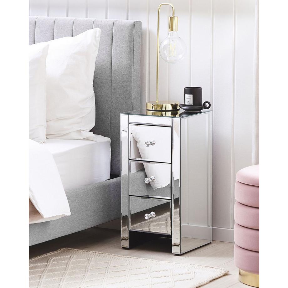 Beliani Comodino 3 cassetto en Vetro Glamour LORRIS  