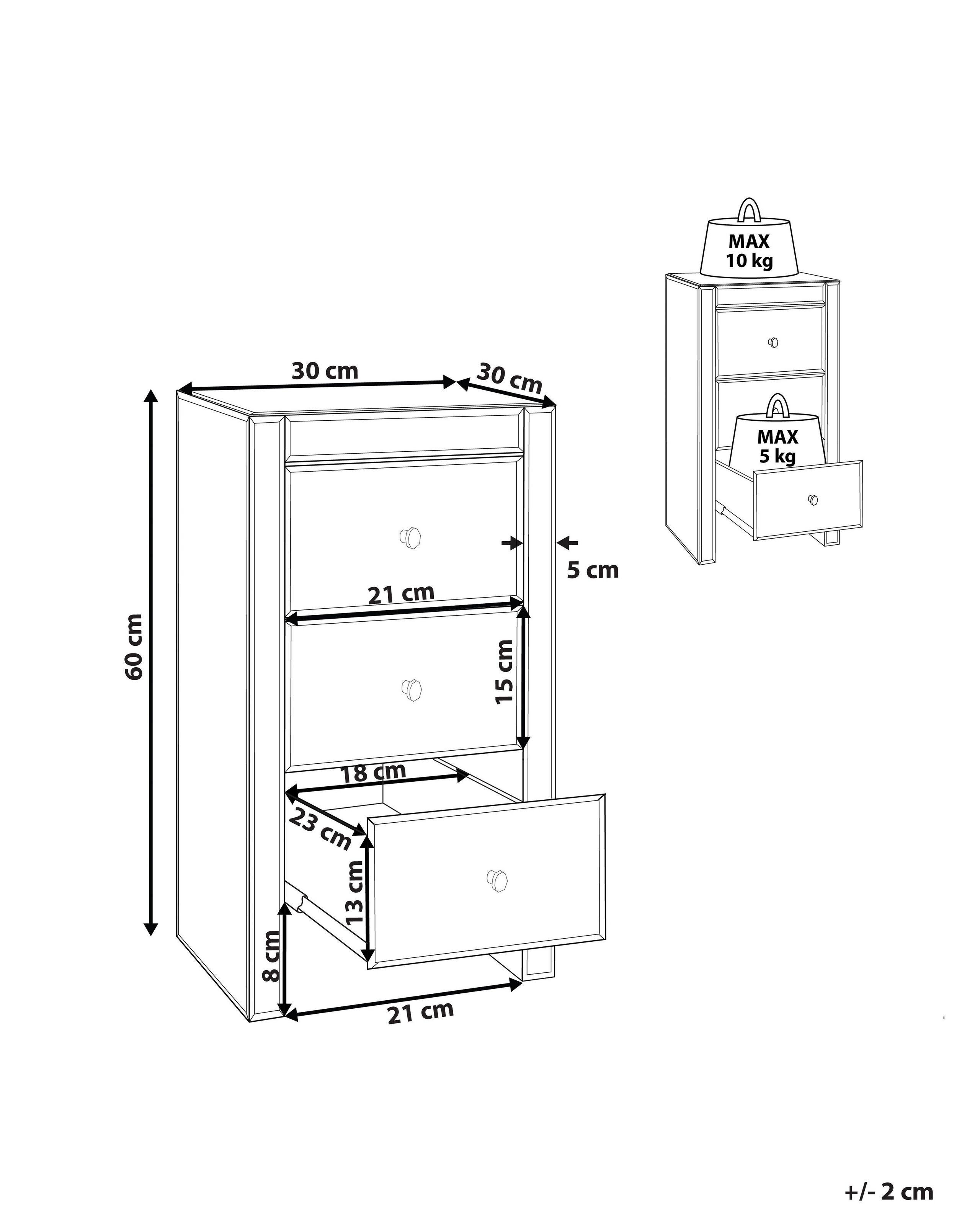 Beliani Comodino 3 cassetto en Vetro Glamour LORRIS  