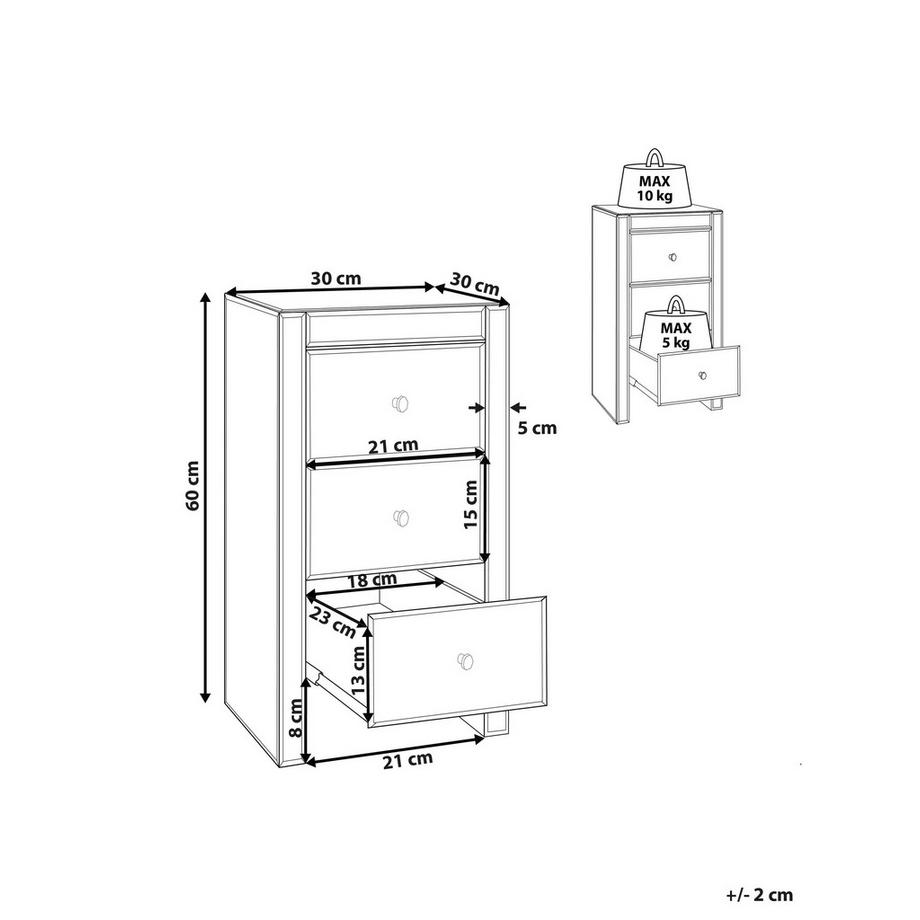 Beliani Comodino 3 cassetto en Vetro Glamour LORRIS  