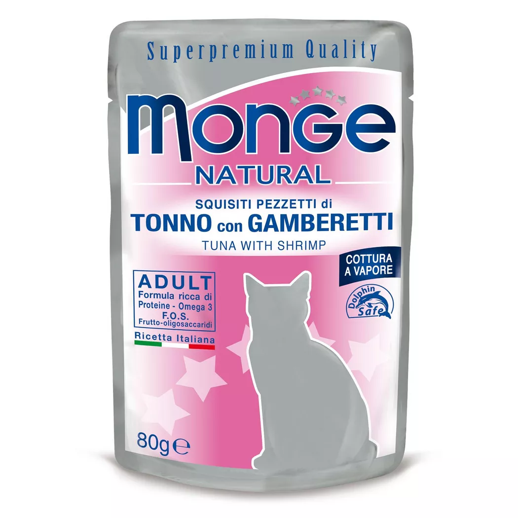 Monge Comida Húmeda Natural Pouches Atún y Gambas para Gatos - 80 GR