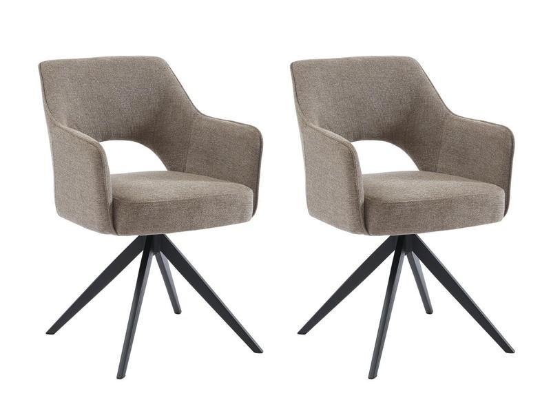 Vente-unique Lot de 2 chaises pivotantes avec accoudoirs en tissu et métal - Taupe - KONYA  