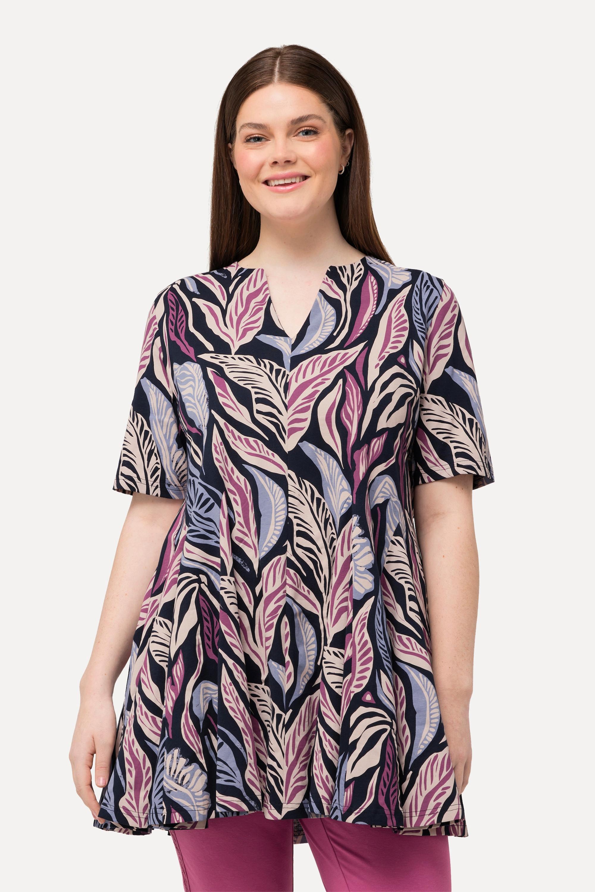 Ulla Popken  Longshirt, Tunika-Ausschnitt, Halbarm, Biobaumwolle 