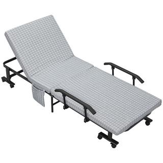 Northio Lit d'appoint pliant à roulettes, fauteuil, dossier réglable sur 5 niveaux, lit de voyage, structure en acier, gris clair + noir, 190x76x33cm  