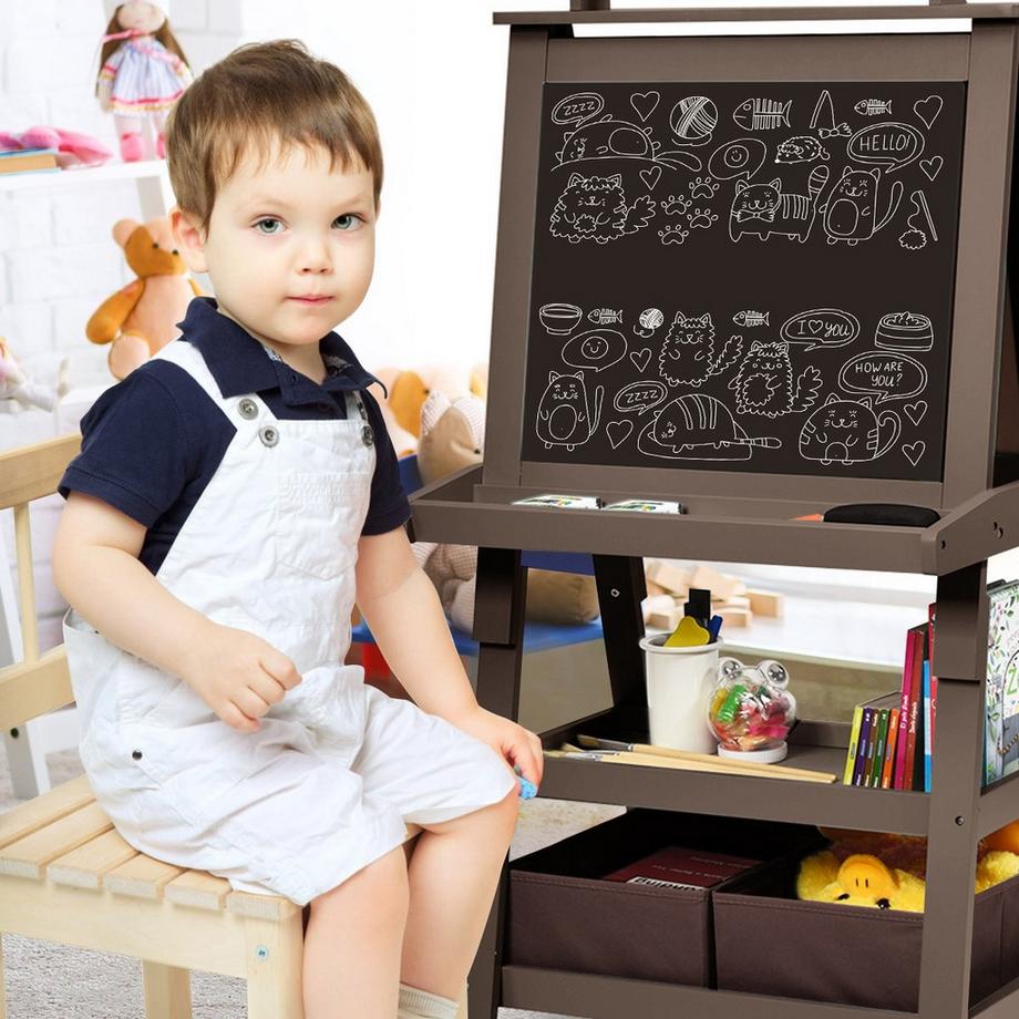 Northix  Chevalet pour enfants 3 en 1, tableau pour enfants, tableau blanc double face, avec aimants, pour les tout-petits, café 