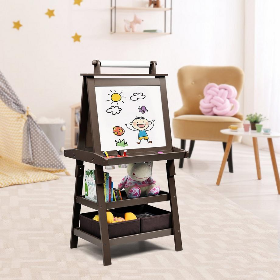 Northix  Chevalet pour enfants 3 en 1, tableau pour enfants, tableau blanc double face, avec aimants, pour les tout-petits, café 