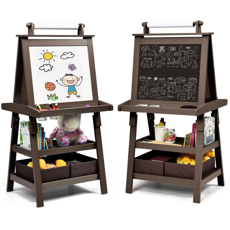 Northix  Chevalet pour enfants 3 en 1, tableau pour enfants, tableau blanc double face, avec aimants, pour les tout-petits, café 