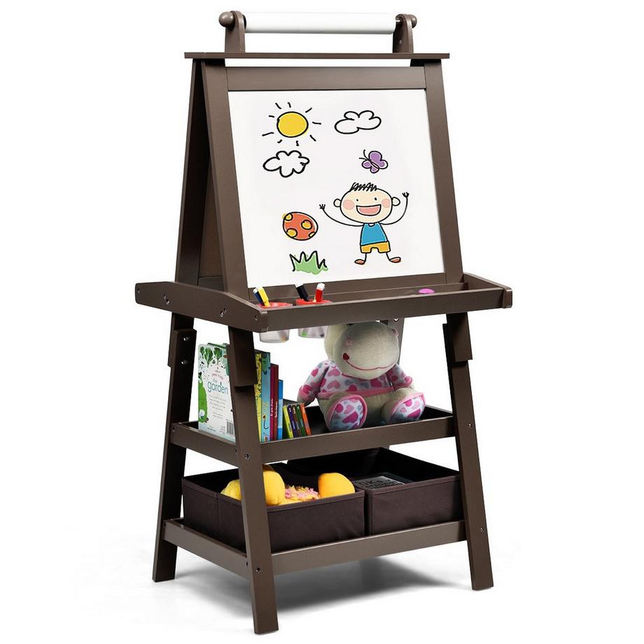 Northix  Chevalet pour enfants 3 en 1, tableau pour enfants, tableau blanc double face, avec aimants, pour les tout-petits, café 