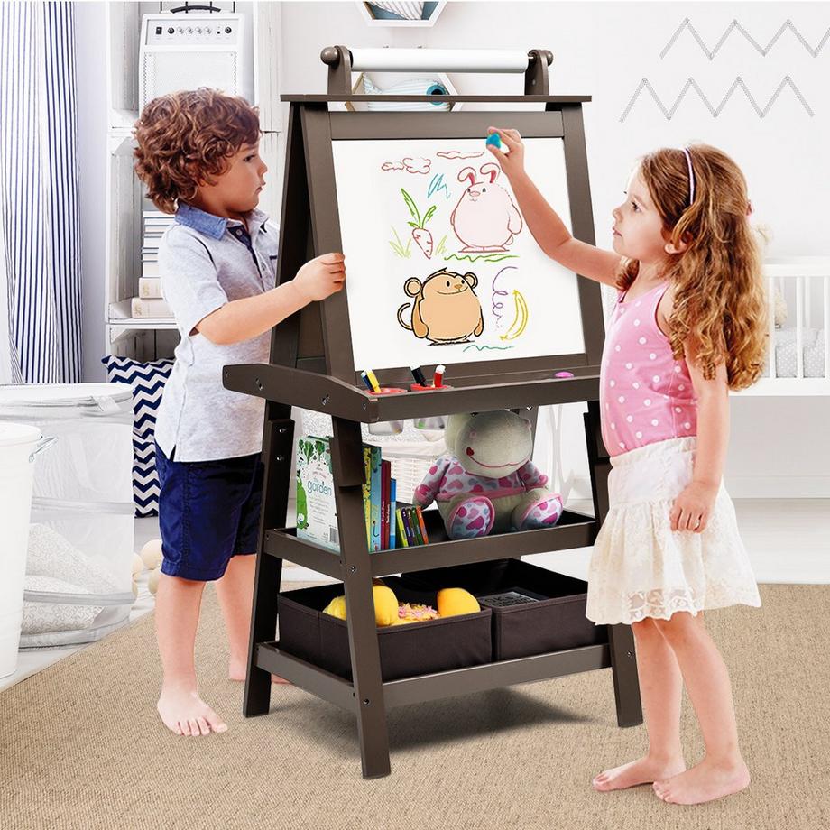 Northix  Chevalet pour enfants 3 en 1, tableau pour enfants, tableau blanc double face, avec aimants, pour les tout-petits, café 