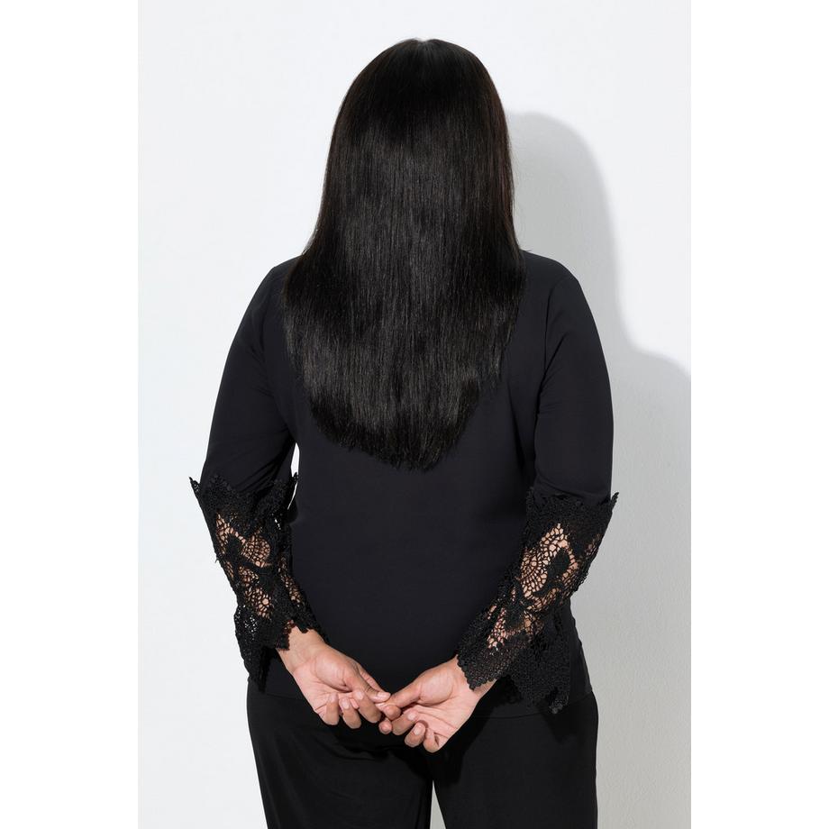 Ulla Popken Chemisier en crêpe dentelle manches longues avec col chemise  