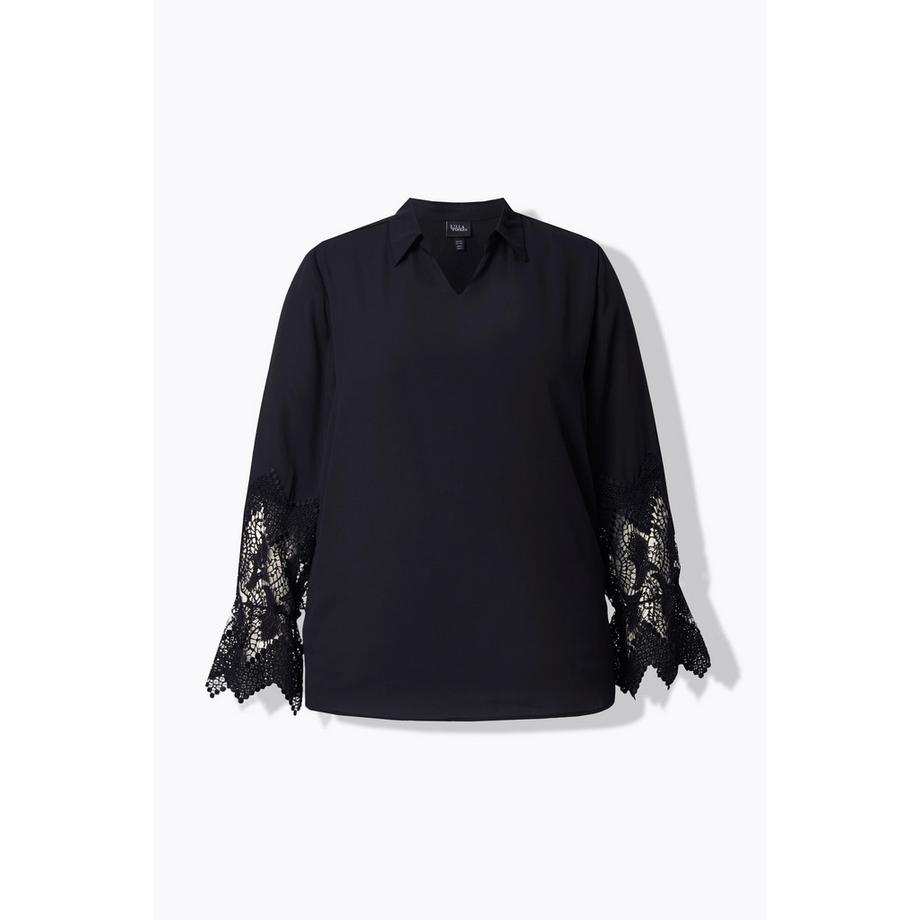 Ulla Popken Chemisier en crêpe dentelle manches longues avec col chemise  