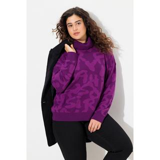 Ulla Popken Pull Col Roulé Côtelé Manches Longues Motif Lettres  