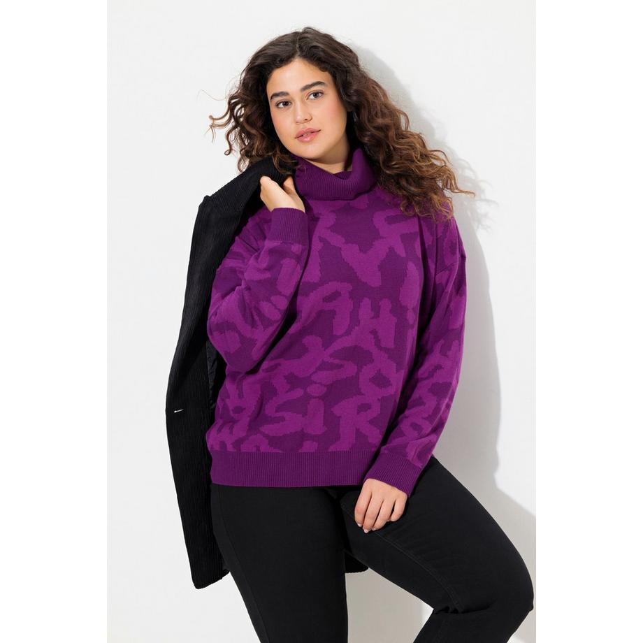 Ulla Popken Buchstaben Gerippter Rollkragen Langarm Pullover  