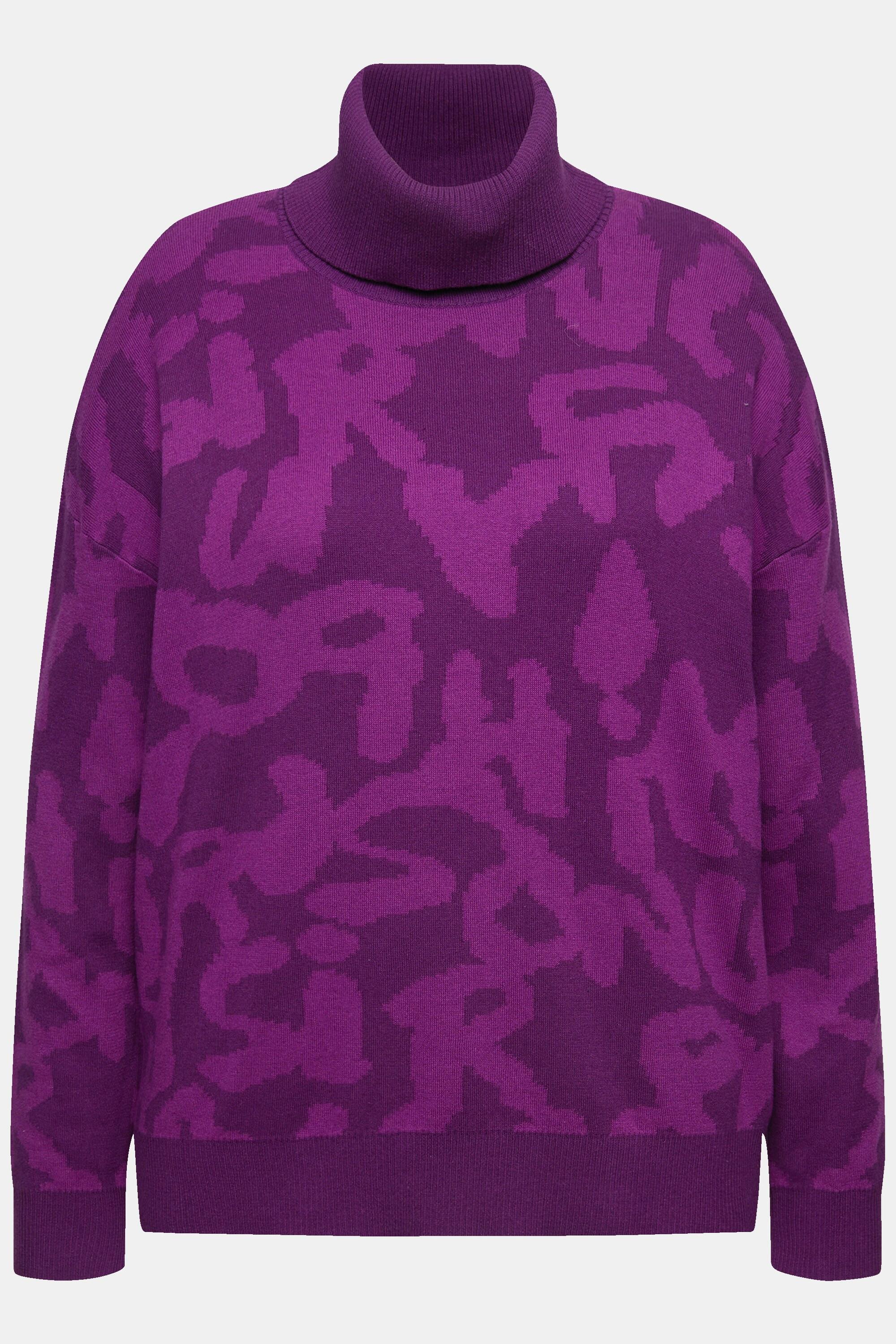 Ulla Popken Pull Col Roulé Côtelé Manches Longues Motif Lettres  