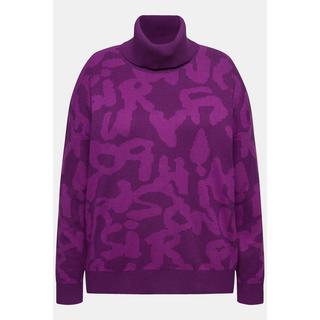 Ulla Popken Pull Col Roulé Côtelé Manches Longues Motif Lettres  