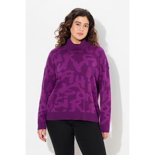 Ulla Popken Pull Col Roulé Côtelé Manches Longues Motif Lettres  