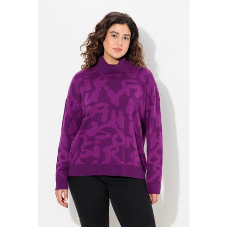Ulla Popken Pull Col Roulé Côtelé Manches Longues Motif Lettres  