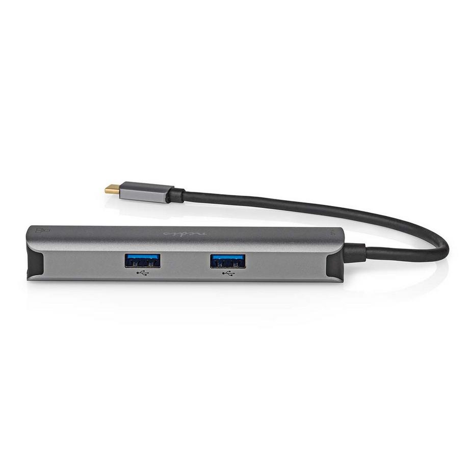 Nedis  Adattatore USB multiporta | USB 3.2 Gen 1 | USB-C™ Maschio | HDMI™ Femmina / RJ45 Femmina / 3x USB-A Femmina | 5 Gbps | 0,20 m | Rotondo | Placcato oro | PVC | Antracite | Scatola 