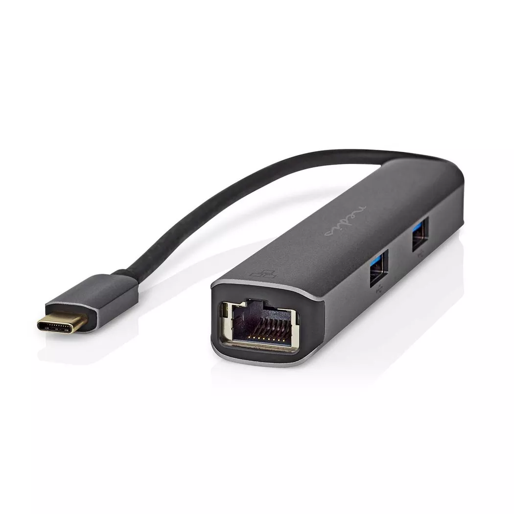 Nedis USB Multi-Port Adapter | 5-in-1 | USB 3.2 Gen 1 | USB-C™ Male | HDMI™ Output / RJ45 Female / 3x USB-A Female | 5 Gbps | 0.20 m | Round | Gold Pla