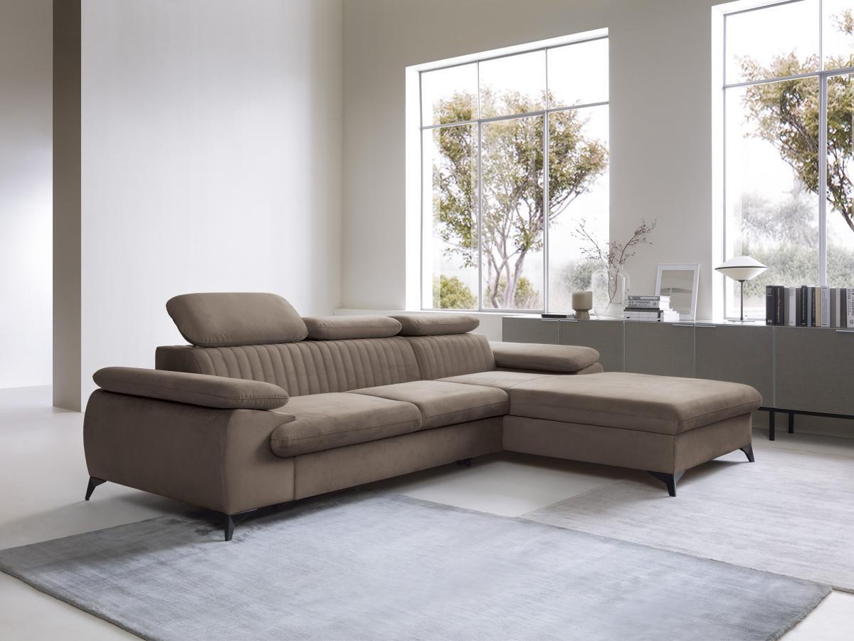 PASCAL MORABITO Ecksofa mit Schlaffunktion - Ecke rechts - Samt - Taupe - SAMARA von PASCAL MORABITO  