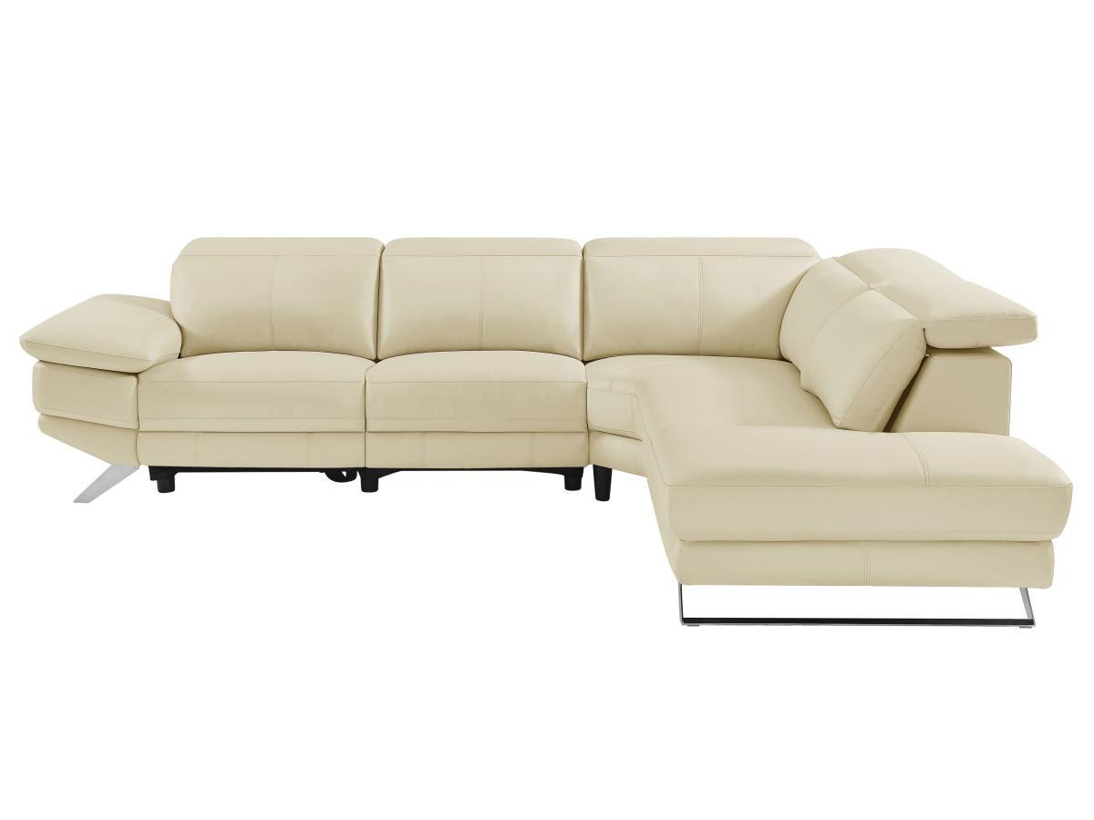 Vente-unique Ecksofa Relaxsofa elektrisch - Ecke rechts - Rindsleder - Beige - PUNO II  