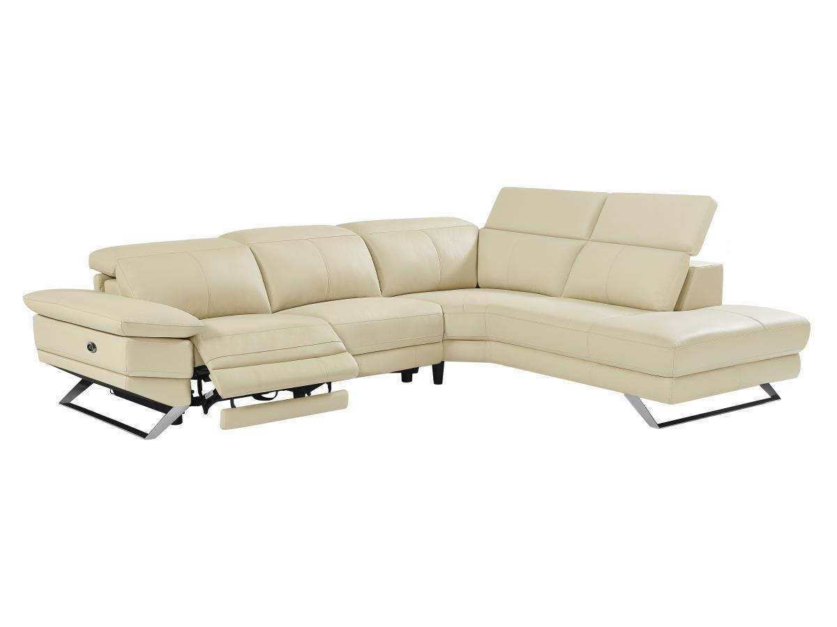 Vente-unique Ecksofa Relaxsofa elektrisch - Ecke rechts - Rindsleder - Beige - PUNO II  