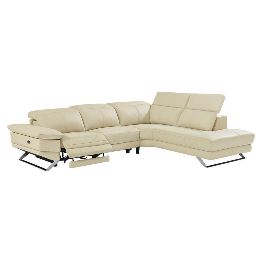 Vente-unique Canapé d'angle droit relax électrique en cuir de vachette beige PUNO II  