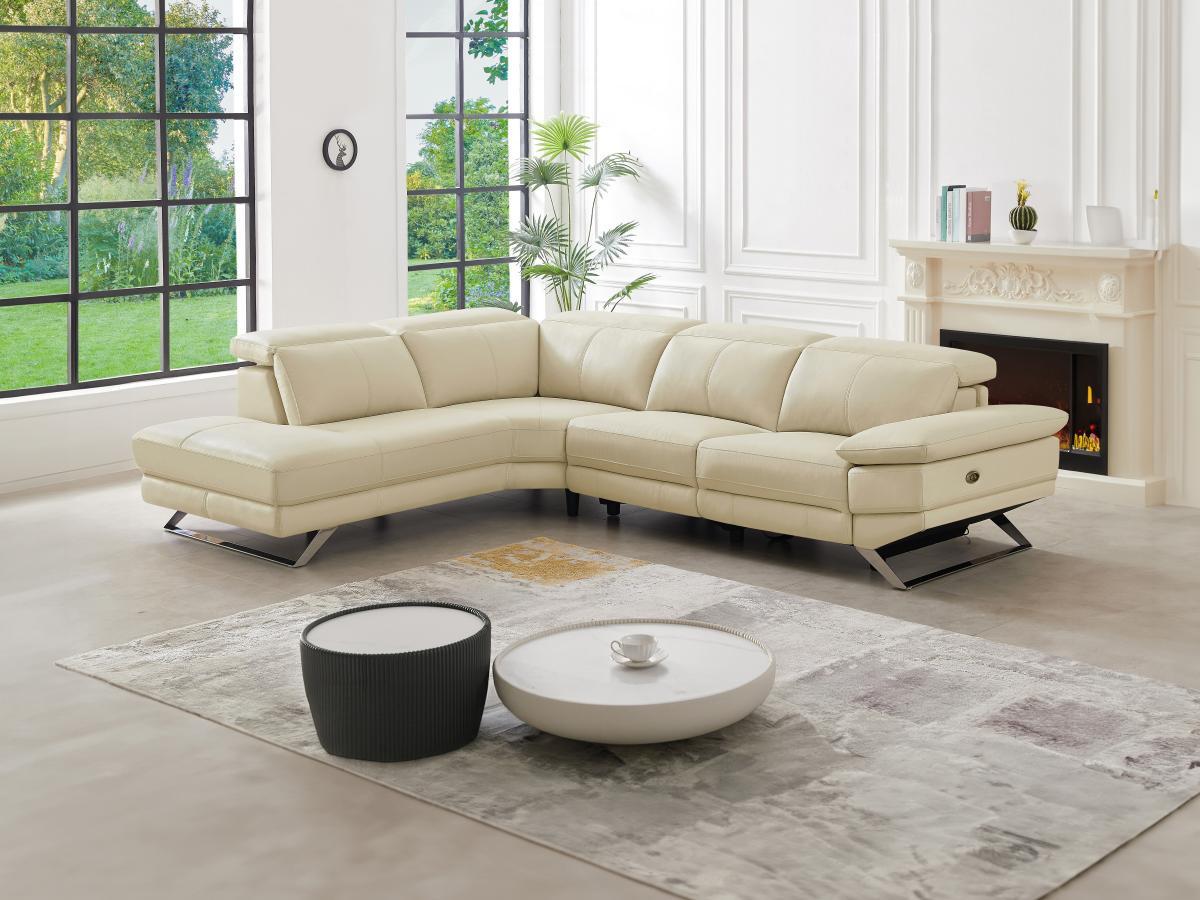 Vente-unique Ecksofa Relaxsofa elektrisch - Ecke rechts - Rindsleder - Beige - PUNO II  