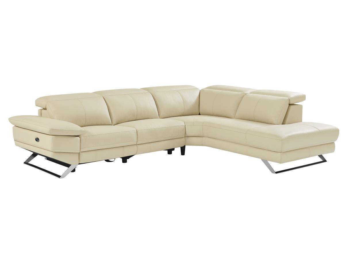 Vente-unique Ecksofa Relaxsofa elektrisch - Ecke rechts - Rindsleder - Beige - PUNO II  