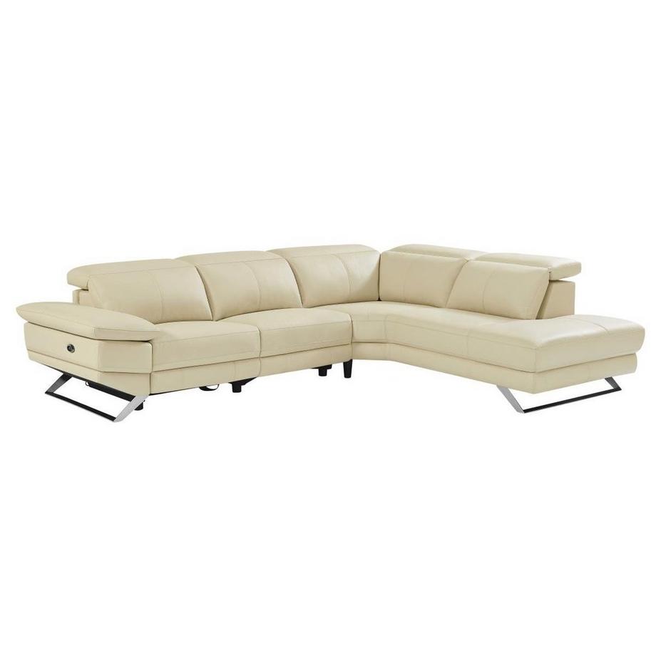 Canapé d'angle droit relax électrique en cuir de vachette beige PUNO II