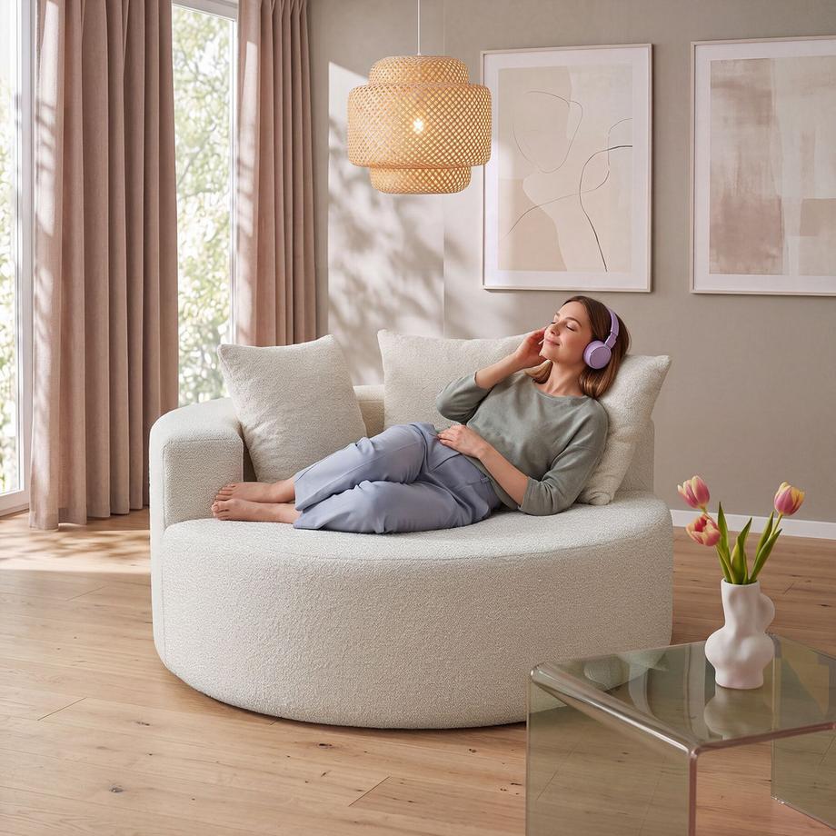 Tectake Fauteuil de détente Love Revêtement bouclé, large dossier en demi-cercle  
