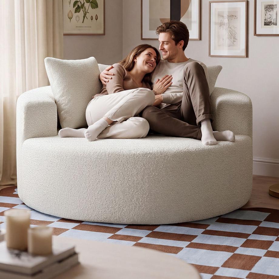 Tectake Fauteuil de détente Love Revêtement bouclé, large dossier en demi-cercle  