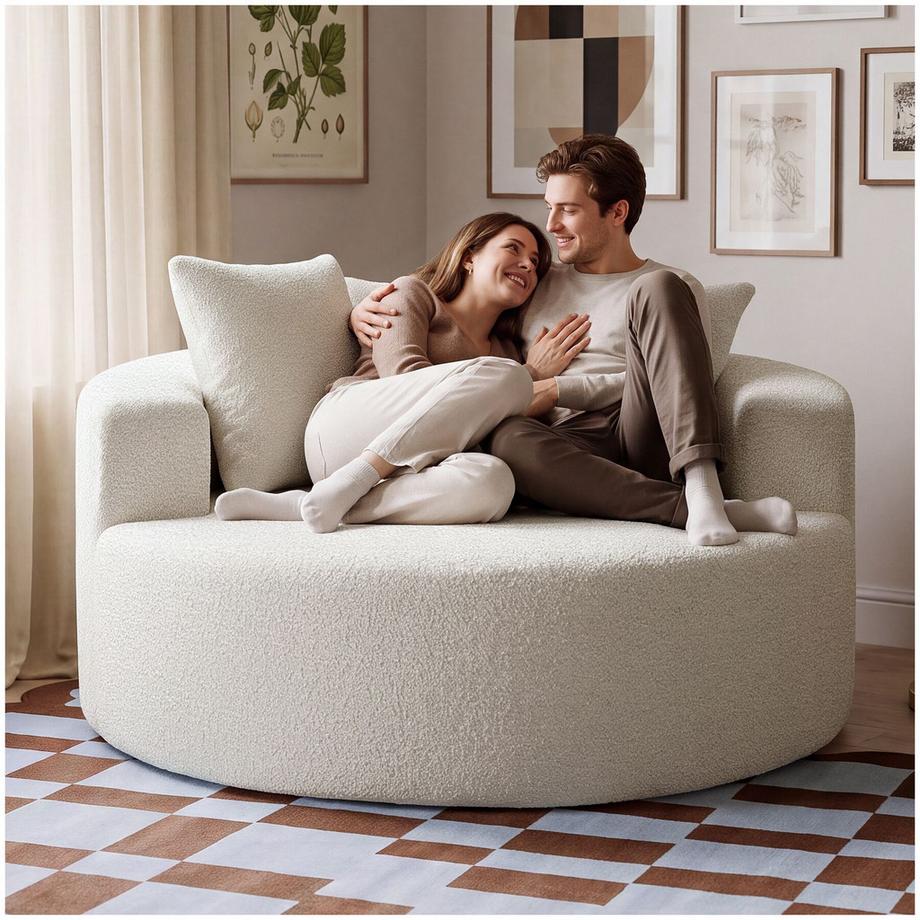 Fauteuil de détente Love Revêtement bouclé, large dossier en demi-cercle