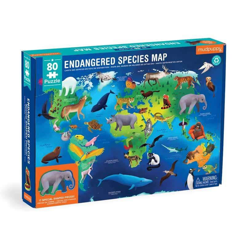 mudpuppy  Geography Puzzle, Endangered Species 80 pcs 