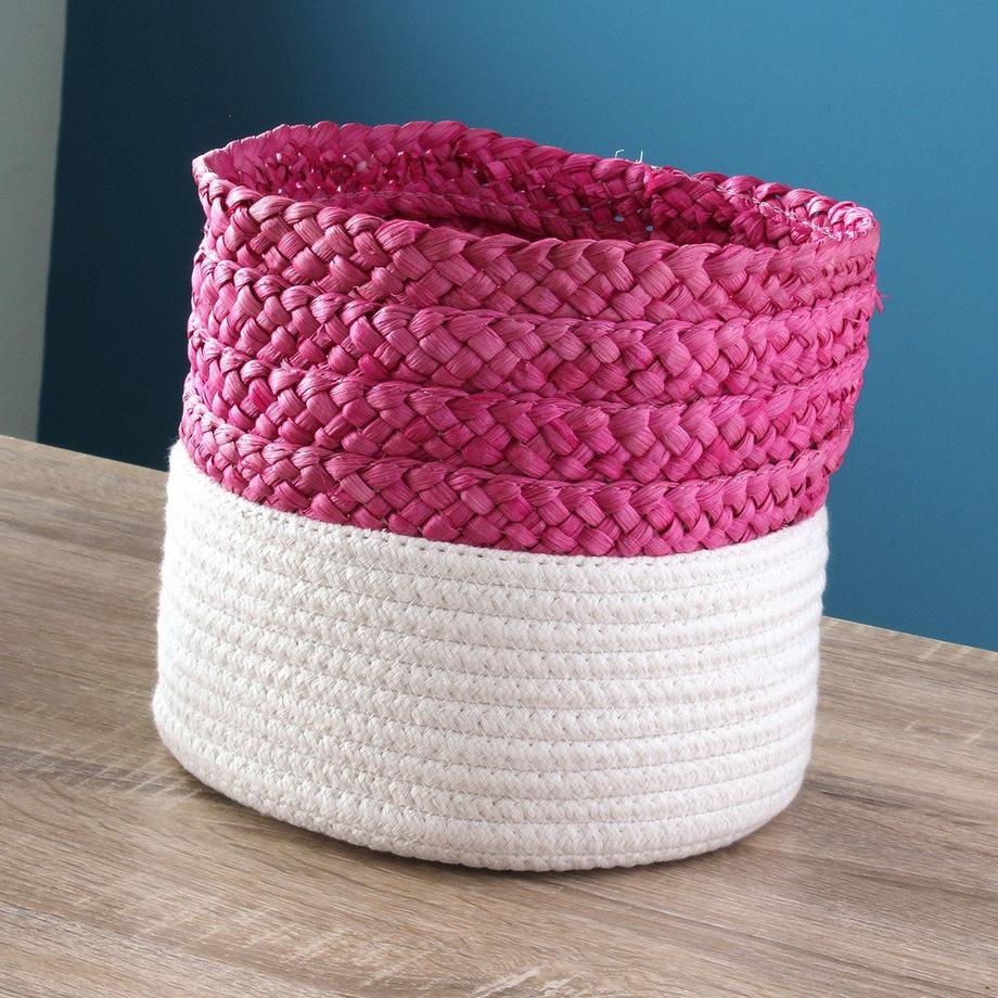 Calicosy Panier bicolore blanc et rose en corde  