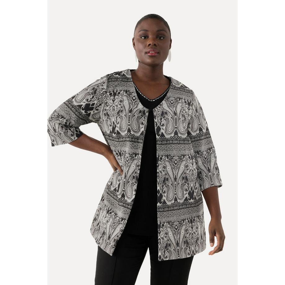 Ulla Popken Veste Paisley Col V Manches 3/4 Fermeture Agrafe  