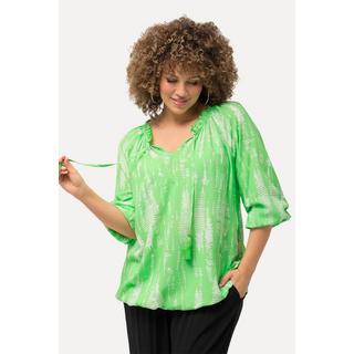 Ulla Popken  Blusa con righe, ruche, orlo elastico e maniche a 3/4 